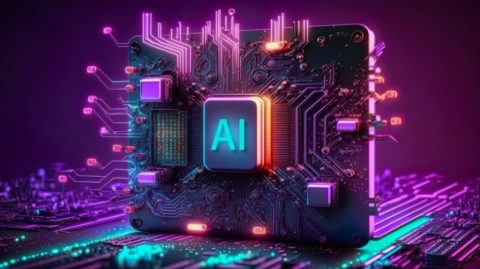 Graphic illustrating the integration of AI and human roles in banking for the year 2043, with icons representing AI, bankers, and technology.