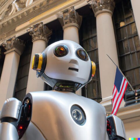 Image depicting a wave of AI symbols overwhelming traditional portfolio management tools.