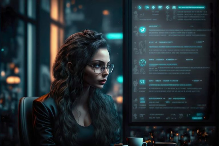 Eine digitale Illustration, die die GPT-Technologie in der Vermögensverwaltung vorstellt, mit Bildschirmen mit Finanzdiagrammen, KI-Algorithmen und modernen Schnittstellen, die fortschrittliche Datenanalyse und personalisierte Kundenempfehlungen symbolisieren.