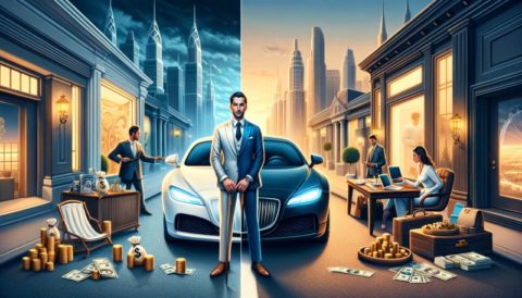 Vermögensverwaltung: Dem Lebensstil des Kunden entsprechen oder bescheiden bleiben? Der Kontrast zwischen Luxus und Bescheidenheit in der Vermögensverwaltung, der durch ein Luxusauto und eine einfache Armbanduhr symbolisiert wird, verdeutlicht die Debatte über die Anpassung an den Lebensstil des Kunden und die Priorisierung der Authentizität. Anpassung an den Lebensstil?