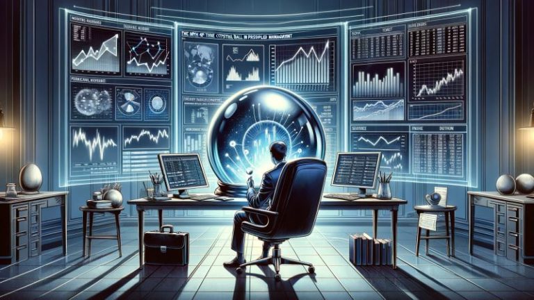 An illustration depicting the myth of crystal ball forecasting in portfolio management contrasted with the real expertise of portfolio managers.