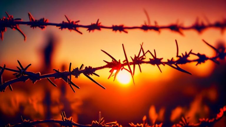 Stacheldraht vor dem Hintergrund eines Sonnenuntergangs, der die Herausforderungen symbolisiert, denen sich unabhängige Vermögensverwalter bei der Einhaltung grenzüberschreitender Vorschriften gegenübersehen.