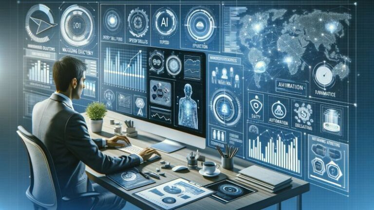 Ein Fachmann, der an einem Laptop arbeitet, auf dessen Bildschirm KI-gesteuerte Datenanalysetools angezeigt werden, symbolisiert die Integration von KI in die Vermögensverwaltung.