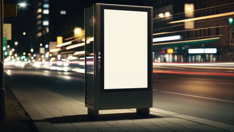 Illuminated billboard at night, symbolizing effective advertising strategies to grow local brand awareness for wealth management.