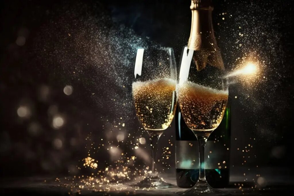 Two glasses of champagne with a bottle in the background, capturing the elegance and sophistication ideal for wealth managers and bankers.