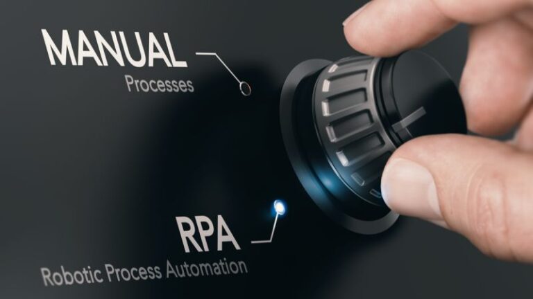 Hand adjusting dial from manual processes to RPA, symbolising the shift in wealth management advisory services