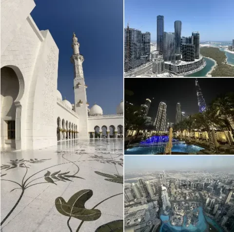 Collage von Abu Dhabi und Dubai, die Regulierung, Luxus und Wachstum zeigt - der Aufstieg der VAE in der Vermögensverwaltung