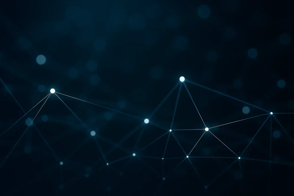 Visualisation of interconnected digital nodes representing crypto assets in Swiss private banking and wealth management portfolios