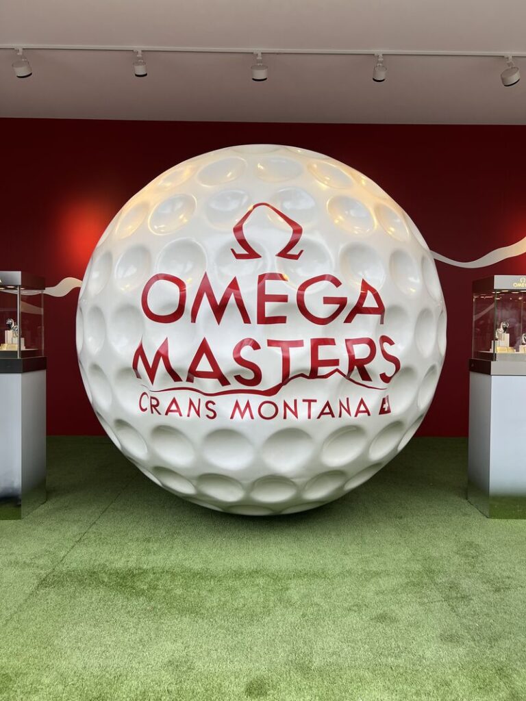 Large golf ball installation at the European Masters in Crans-Montana, symbolising precision, patience, and strategy – values shared with wealth management and leadership.