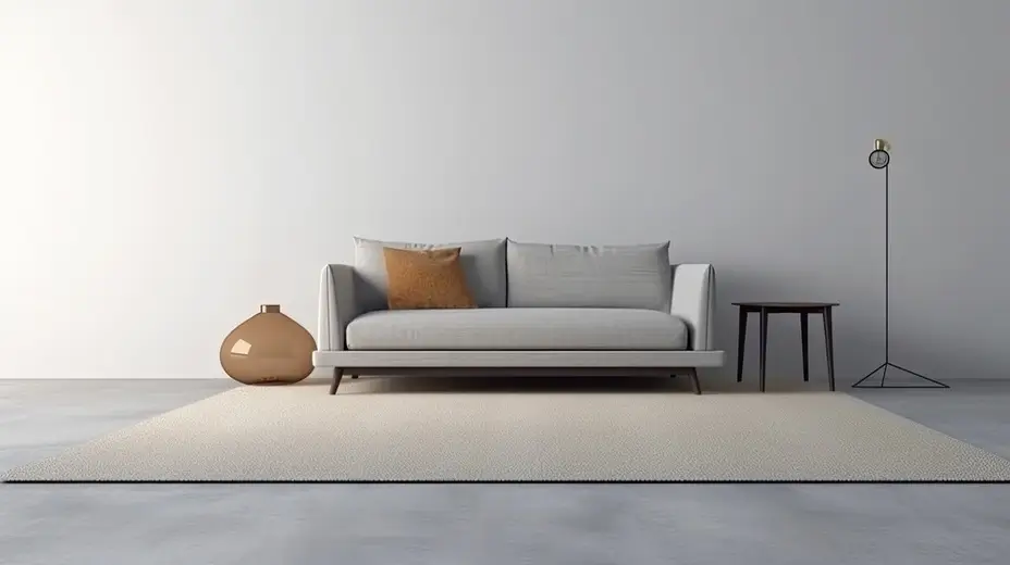 Minimalist sofa with clean lines in modern interior, reflecting transparency in Swiss independent wealth management.