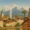 Blick auf eine Schweizer Stadt mit See, Kirchen, Bergen und Palmen - surreale Kantonsmischung
