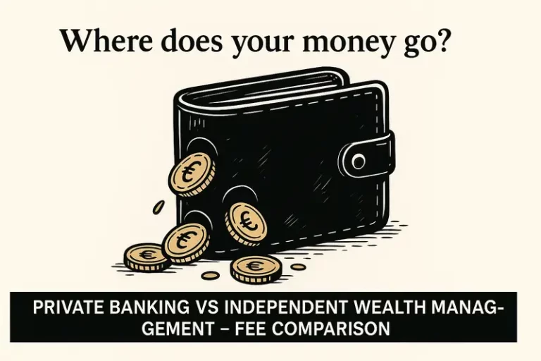 Illustration showing money leaking from a wallet, symbolising hidden wealth management fees.