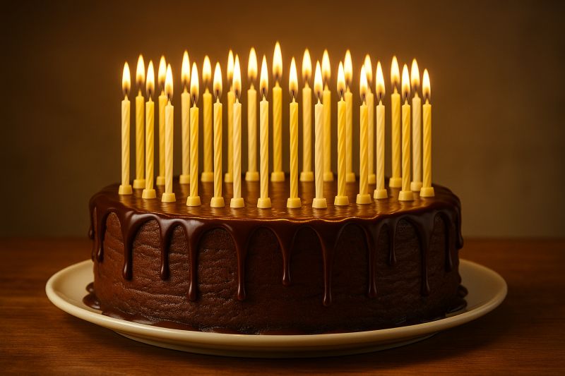 Birthday cake with 22 candles symbolising long-term wealth journey