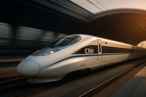 Moderner chinesischer Hochgeschwindigkeitszug als Symbol für Chinas rasante Innovation, hervorragende Infrastrukturen und die Herausforderung des Etiketts “Schwellenland”.