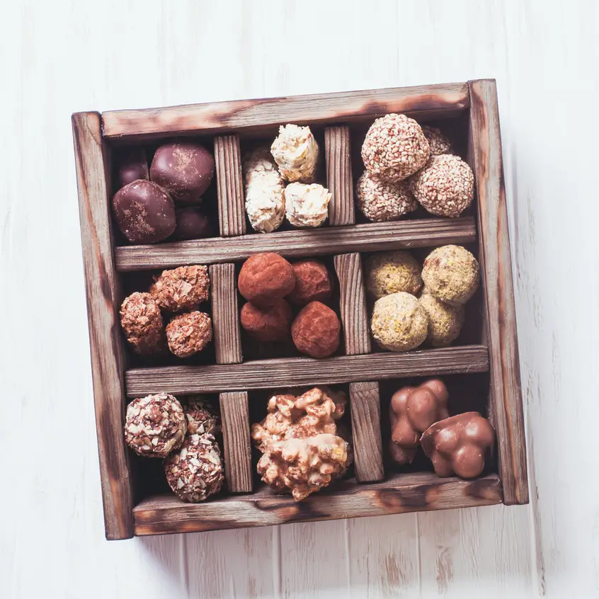 Assortment of fine Swiss artisan chocolates presented as a discreet client gift for private banking professionals