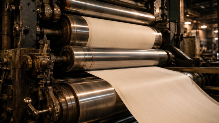 Steel rollers of a newspaper printing press in motion